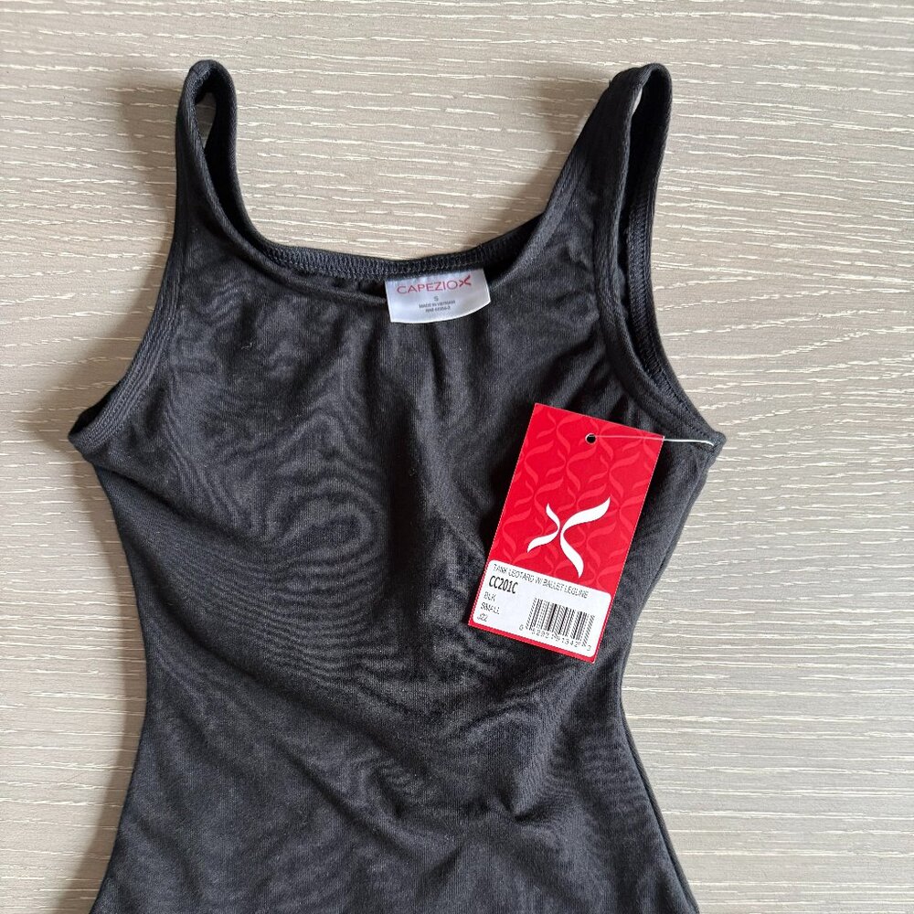 Capezio tank leotard with ballet leg line. Black, size small